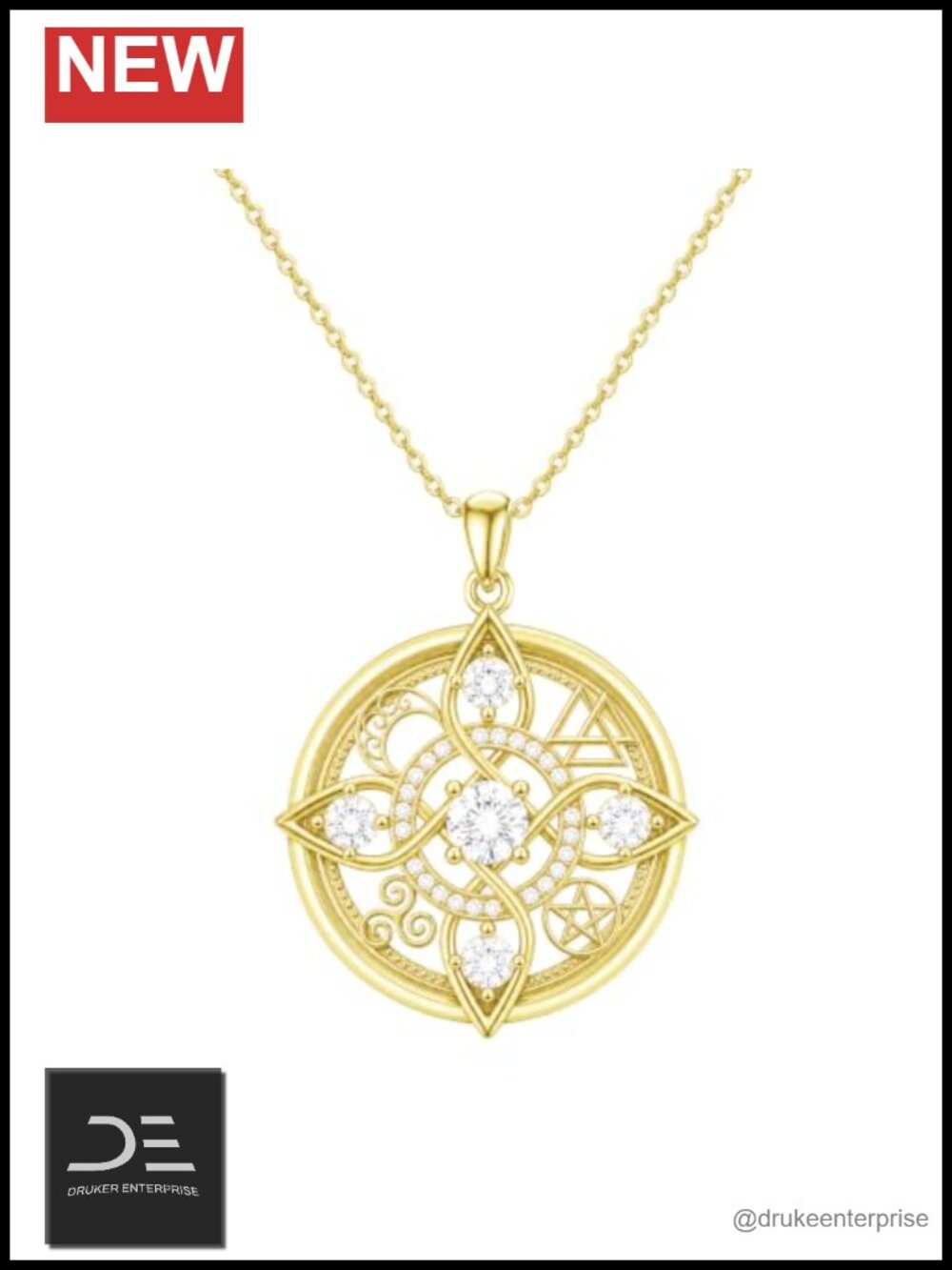 18K Gold Witches Knot Pendant Necklace Birthstone